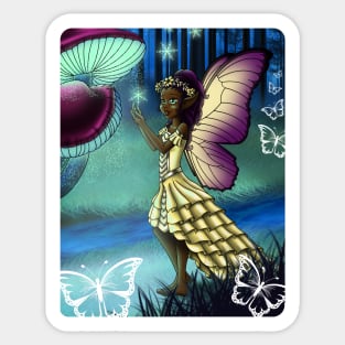 African American Fairy and Mushrooms Sticker